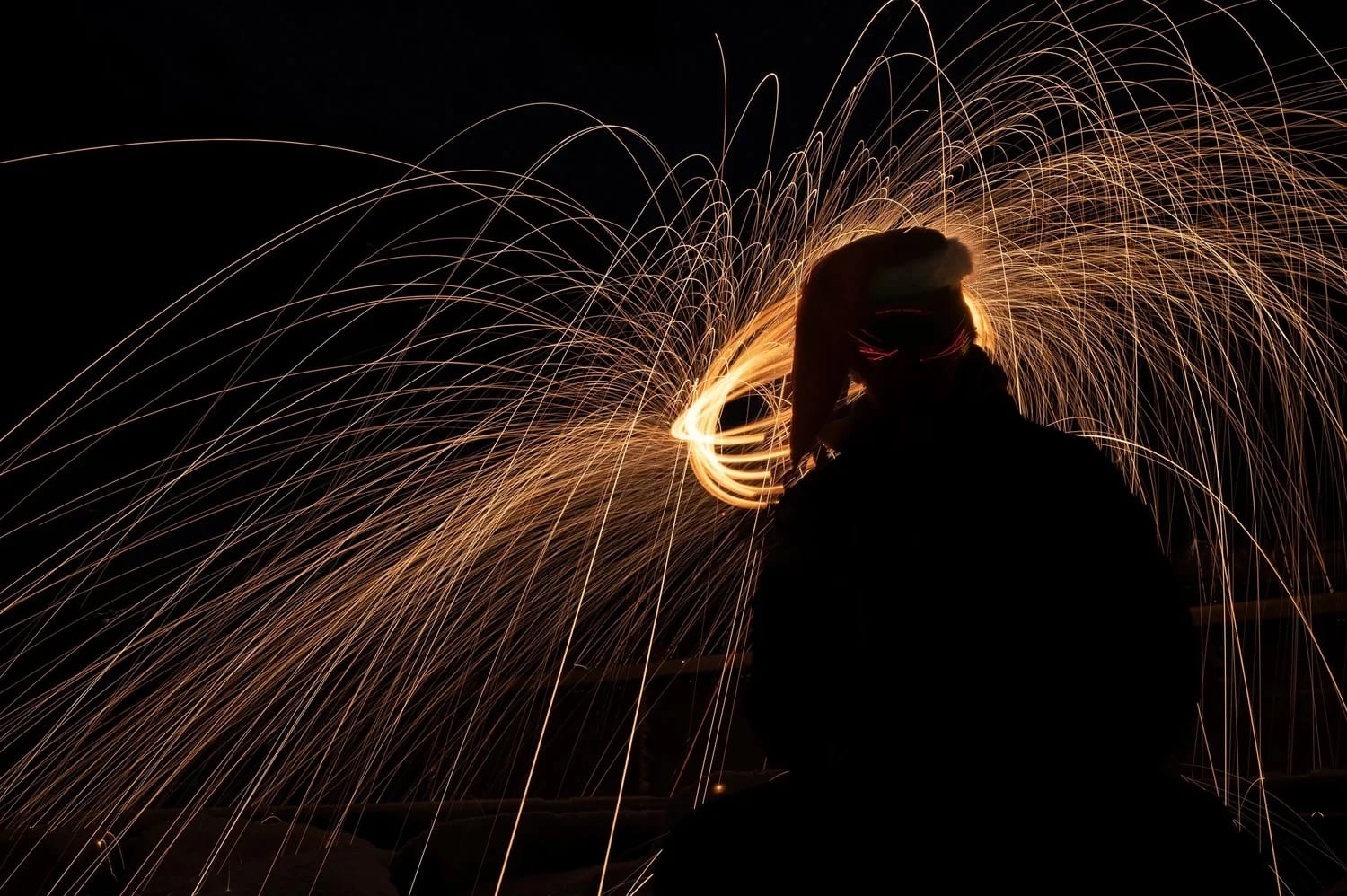 Steel wool spun at night